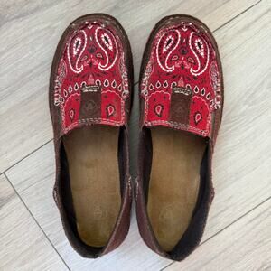 Ariat Red and Brown Paisley Leather Slip-On Loafers